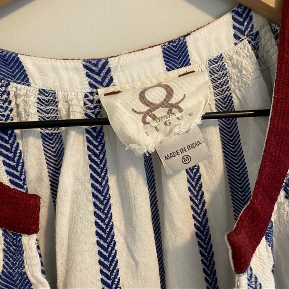 FIGUE Red White Blue Embroidered Puff Sleeve Mini Dress Medium M - Picture 3 of 14